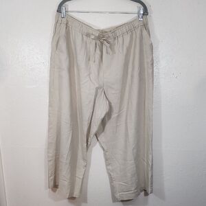 Casa Cabana Women's Beige Partial Linen Wide Leg Capri Pants Size XXL